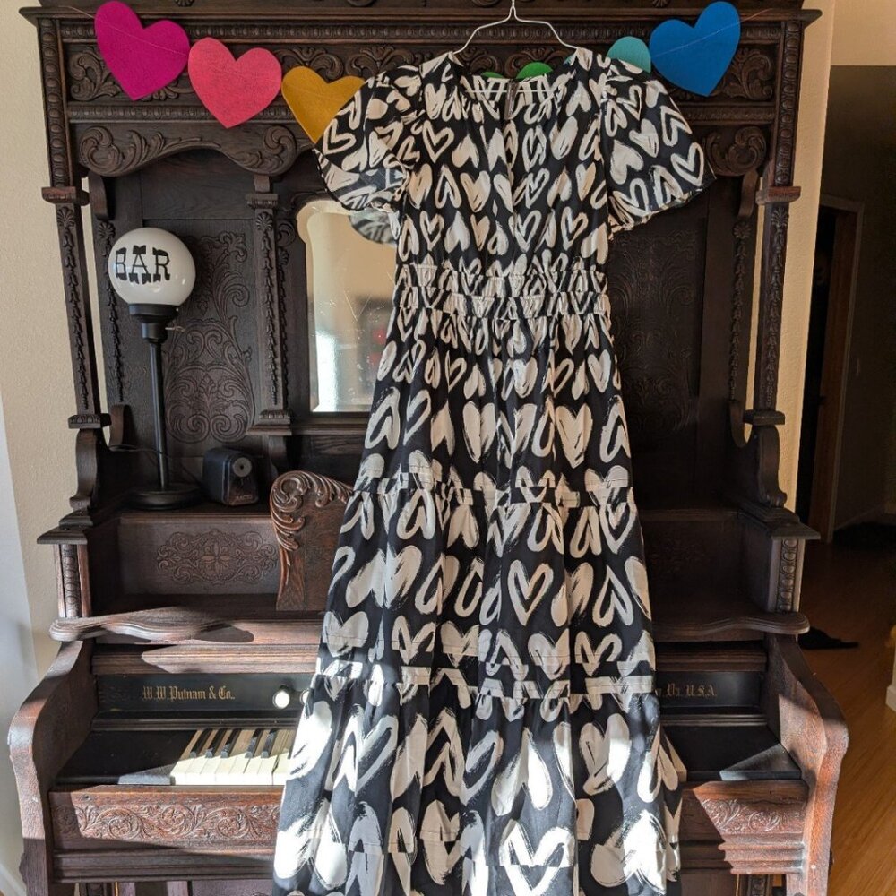 Anthropologie Somerset Maxi Dress Women Size S COTTON Black White Heart NEW